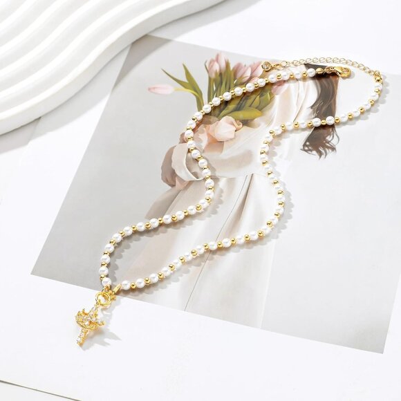 Crown Cross Necklace for Women 14K Gold Silver Plated Faith Birthstone Gift - Picture 6 of 7